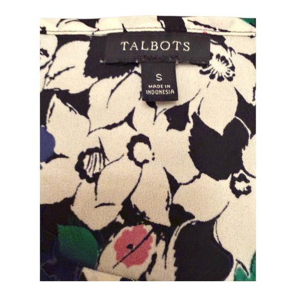 Women's TALBOTS Floral Blouse S White Black - Picture 3 of 7